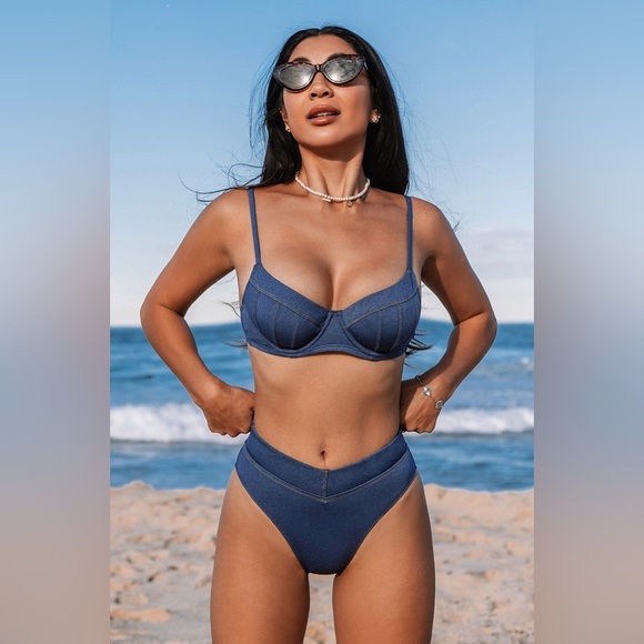 Denim Underwire Bikini Top & Cheeky Bottoms Set NWT - Picture 10 of 10